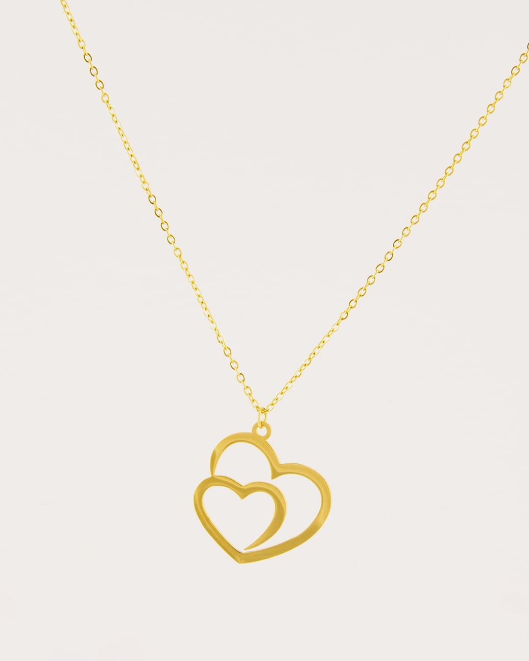 Collar Acero Corazón Doble Dorado