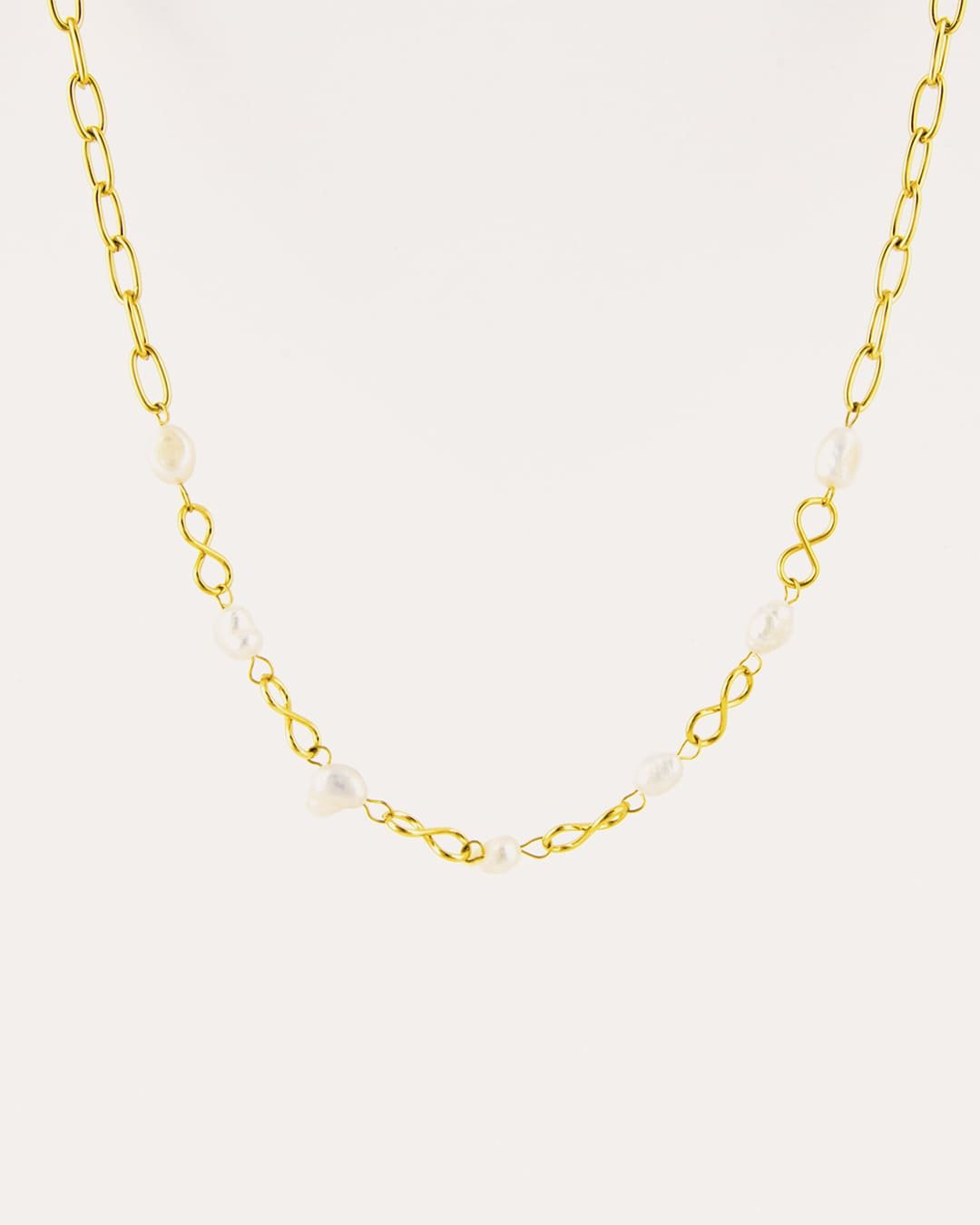 Collar Acero Infinito y Perlas Dorado