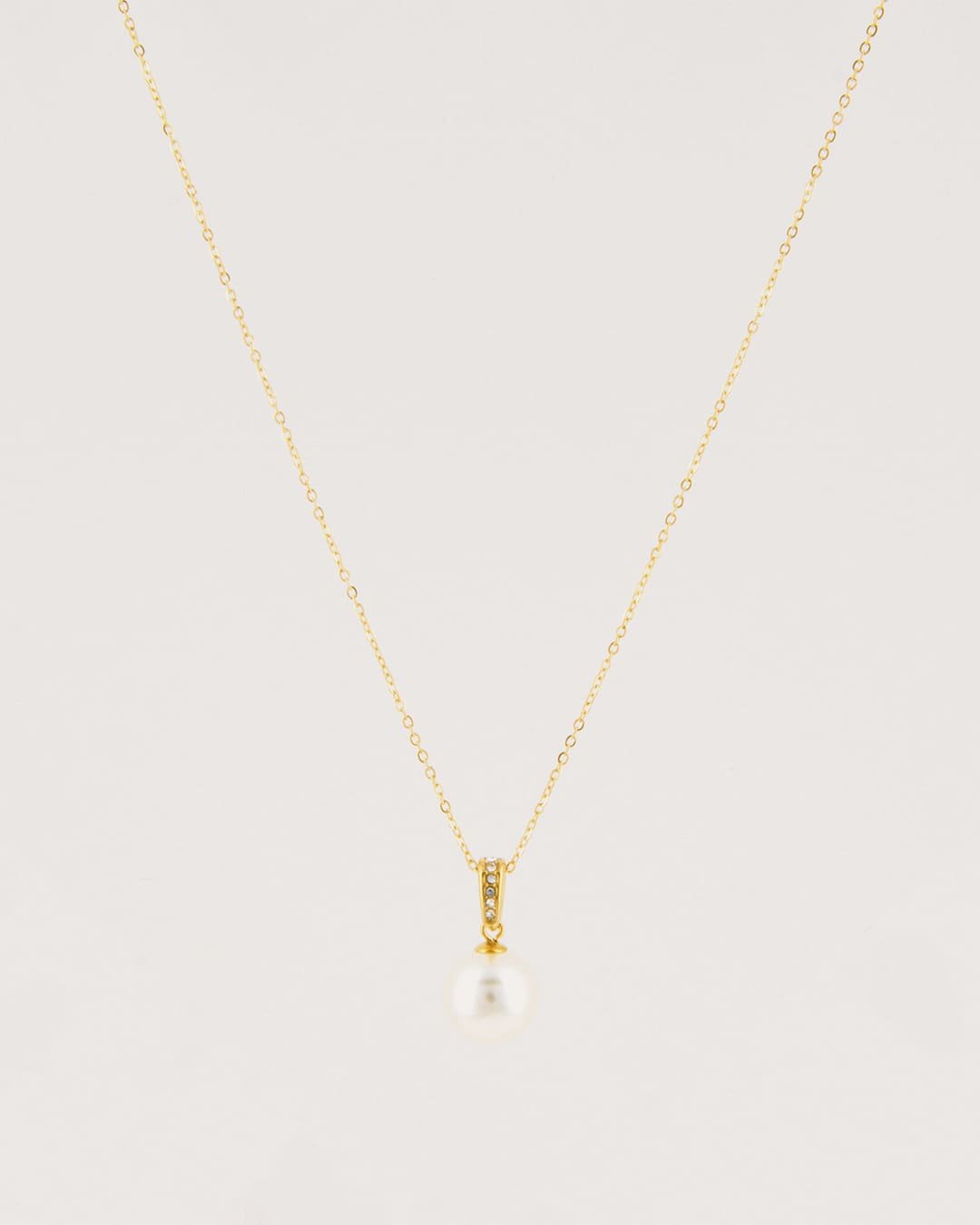 Collar Acero Perla y Cristal Dorado