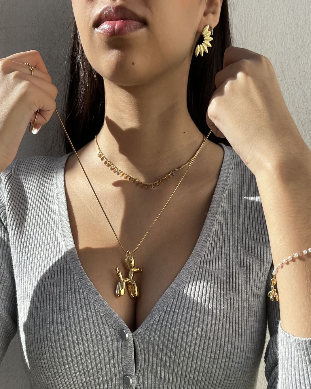 Collar Largo Perro Globo Dorado