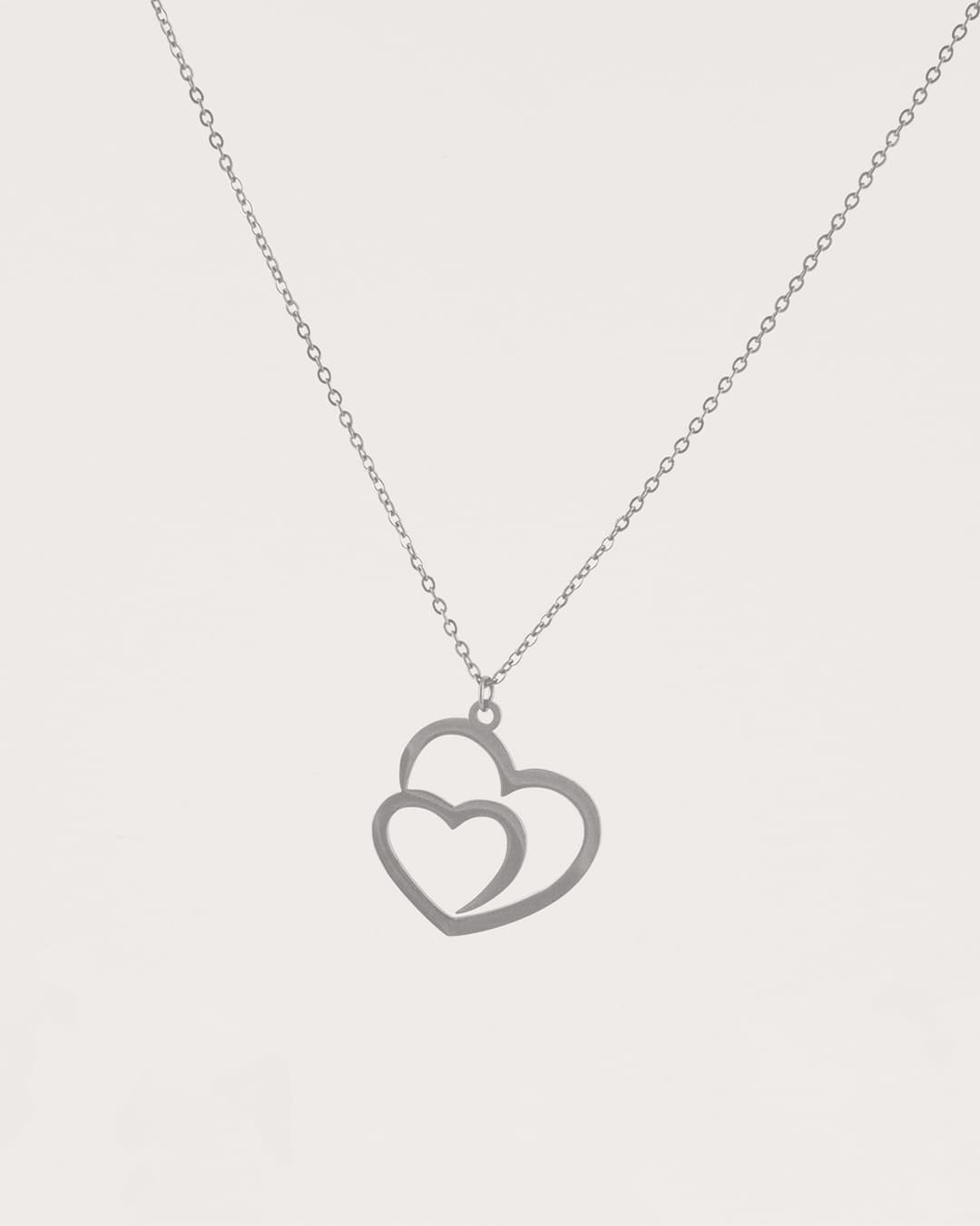 Collar Acero Corazón Doble Plateado