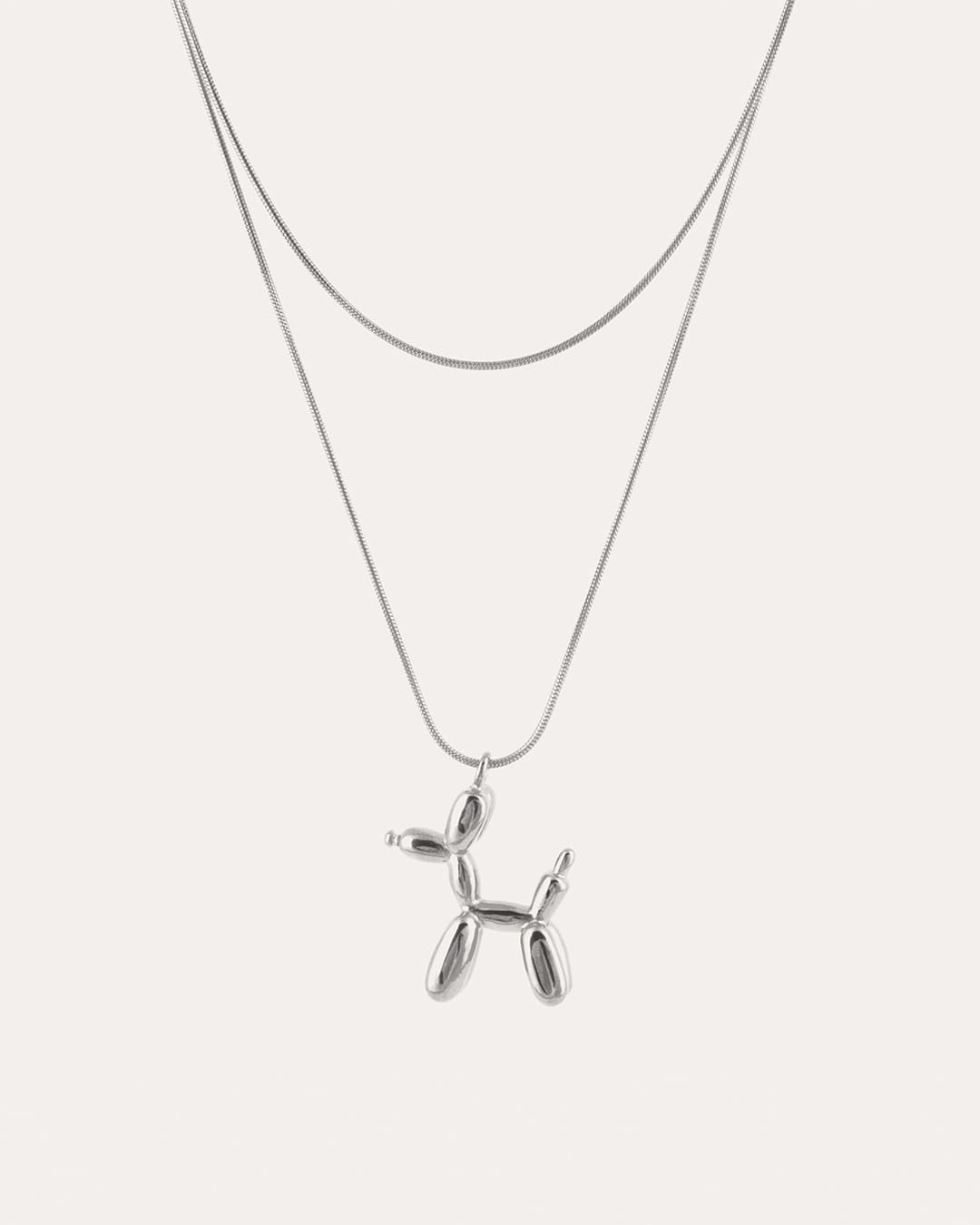 Collar Largo Perro Globo Plateado