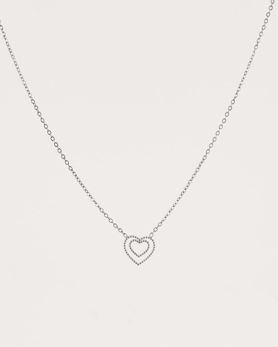 Collar Acero Corazones Labrado Plateado