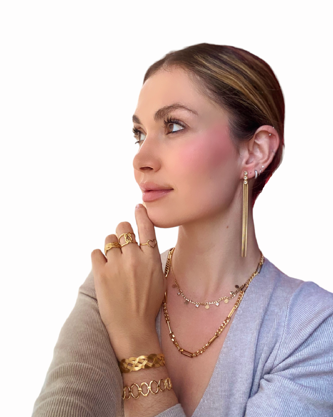 Pendiente Largo Akira Acero Dorado