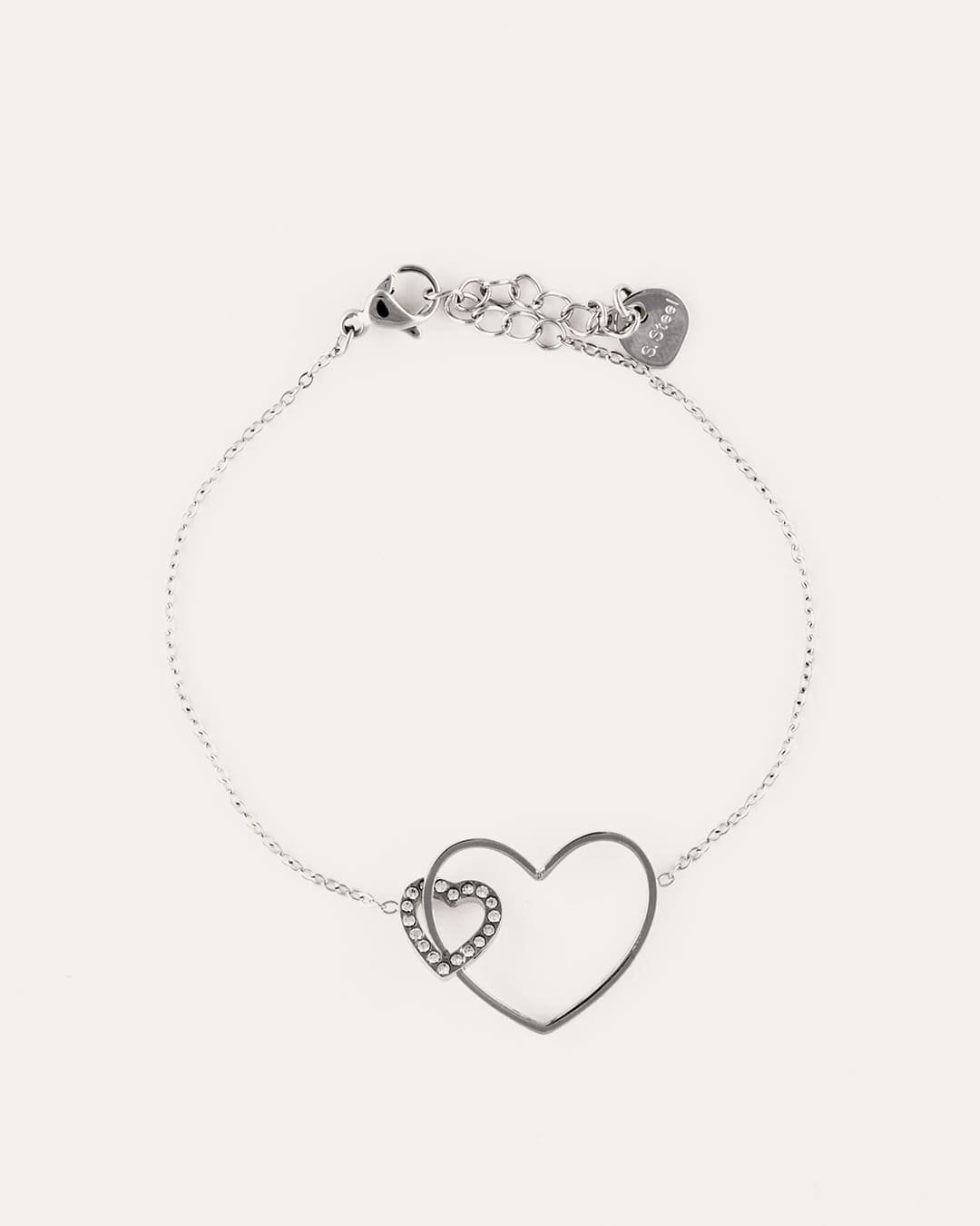 Pulsera Acero Doble Corazón Plateada