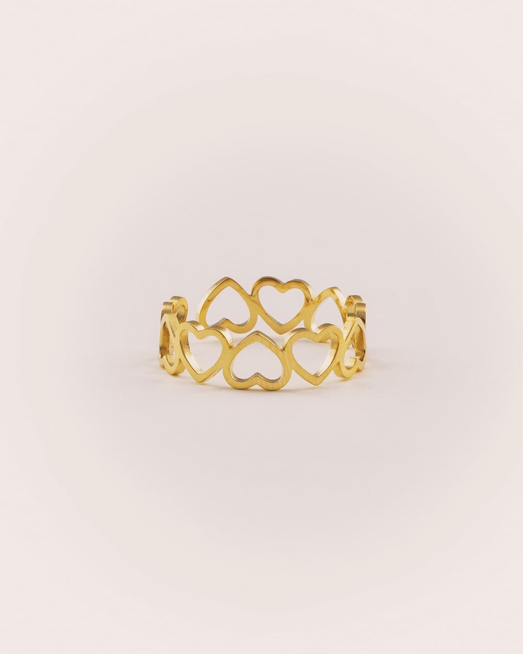 Anillo Acero Corazones Dorado