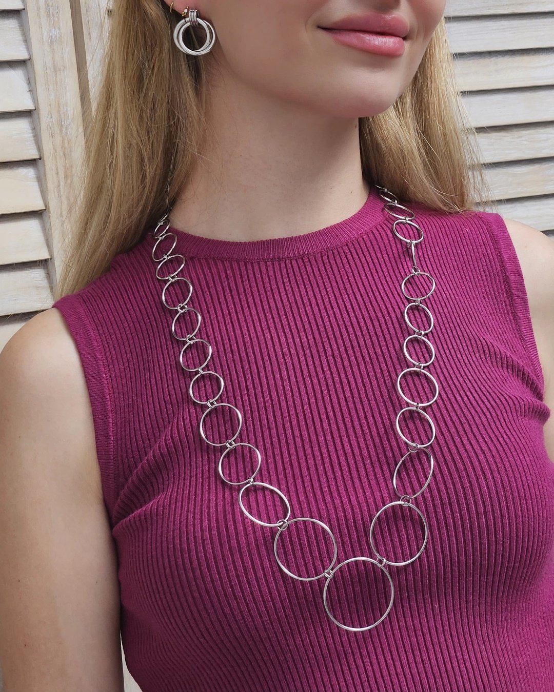 Collar Acero Hoops Largo Plateado