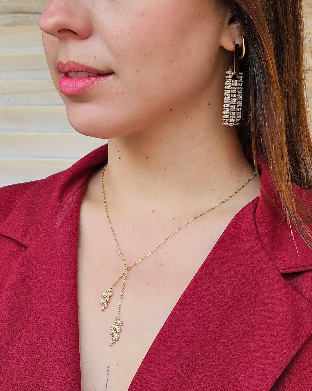 Pendiente Acero Tiras De Cristal