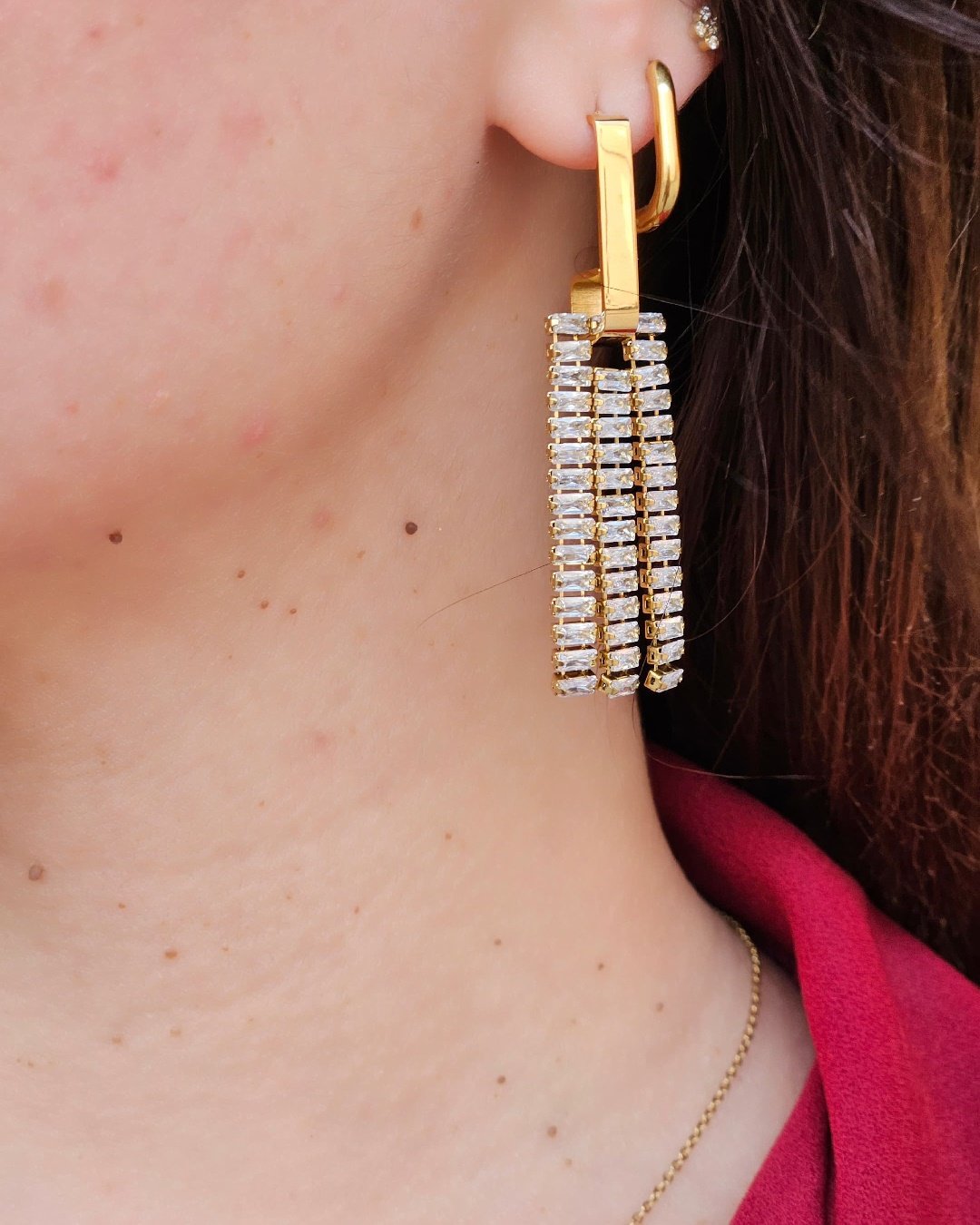 Pendiente Acero Tiras De Cristal