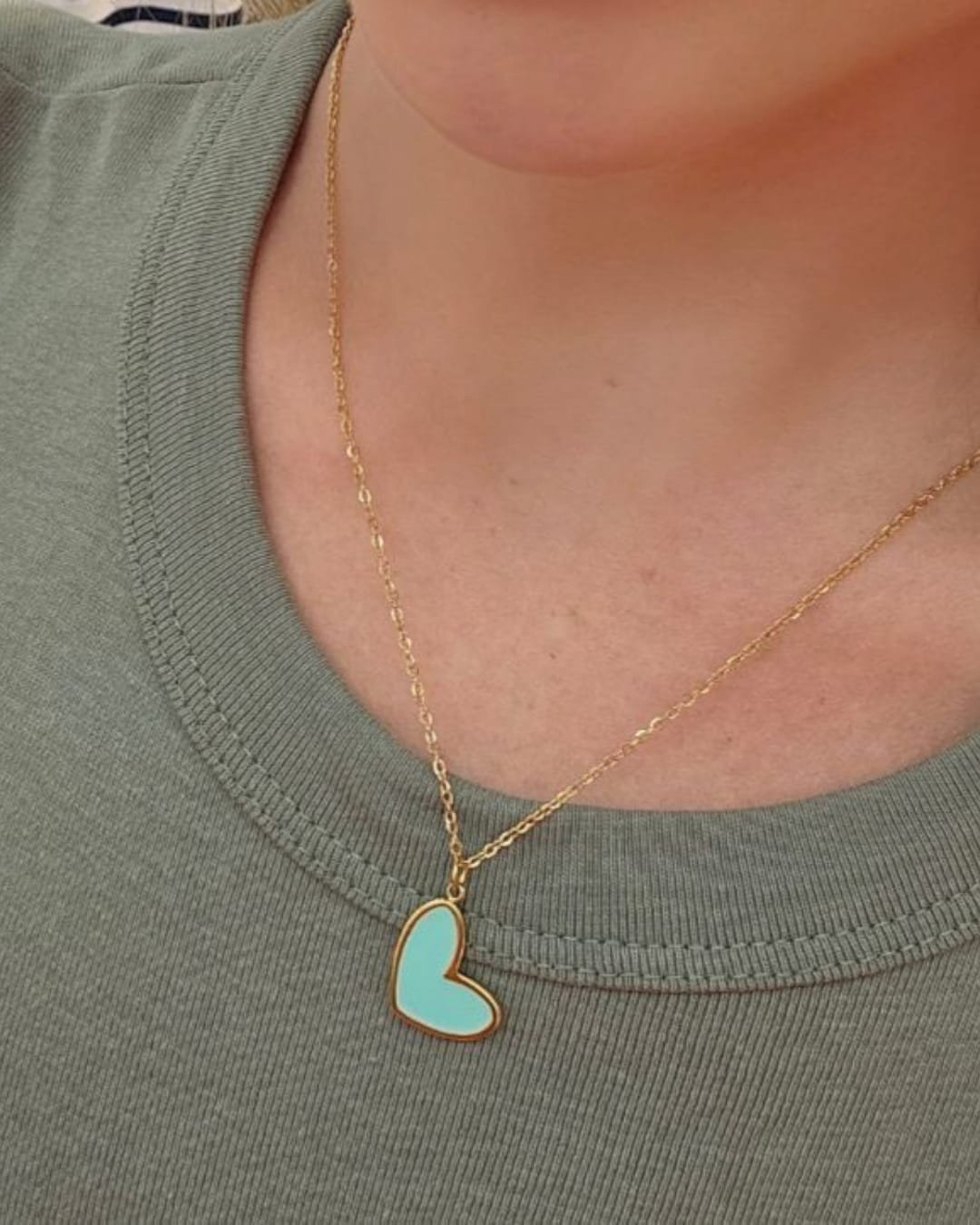 Collar Acero Corazón Verde