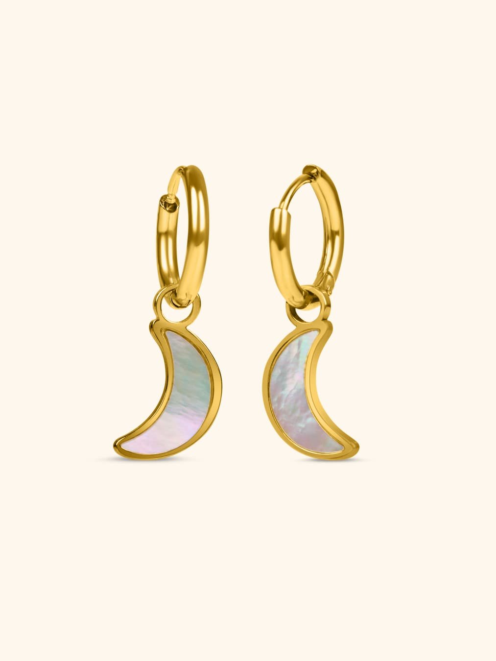 Pendiente Acero Aro Luna Nácar