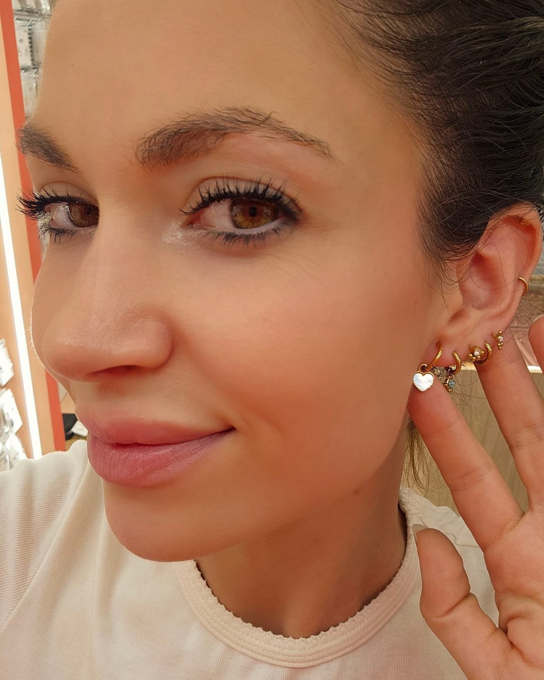 Pendiente Acero  Aro Corazón Nácar