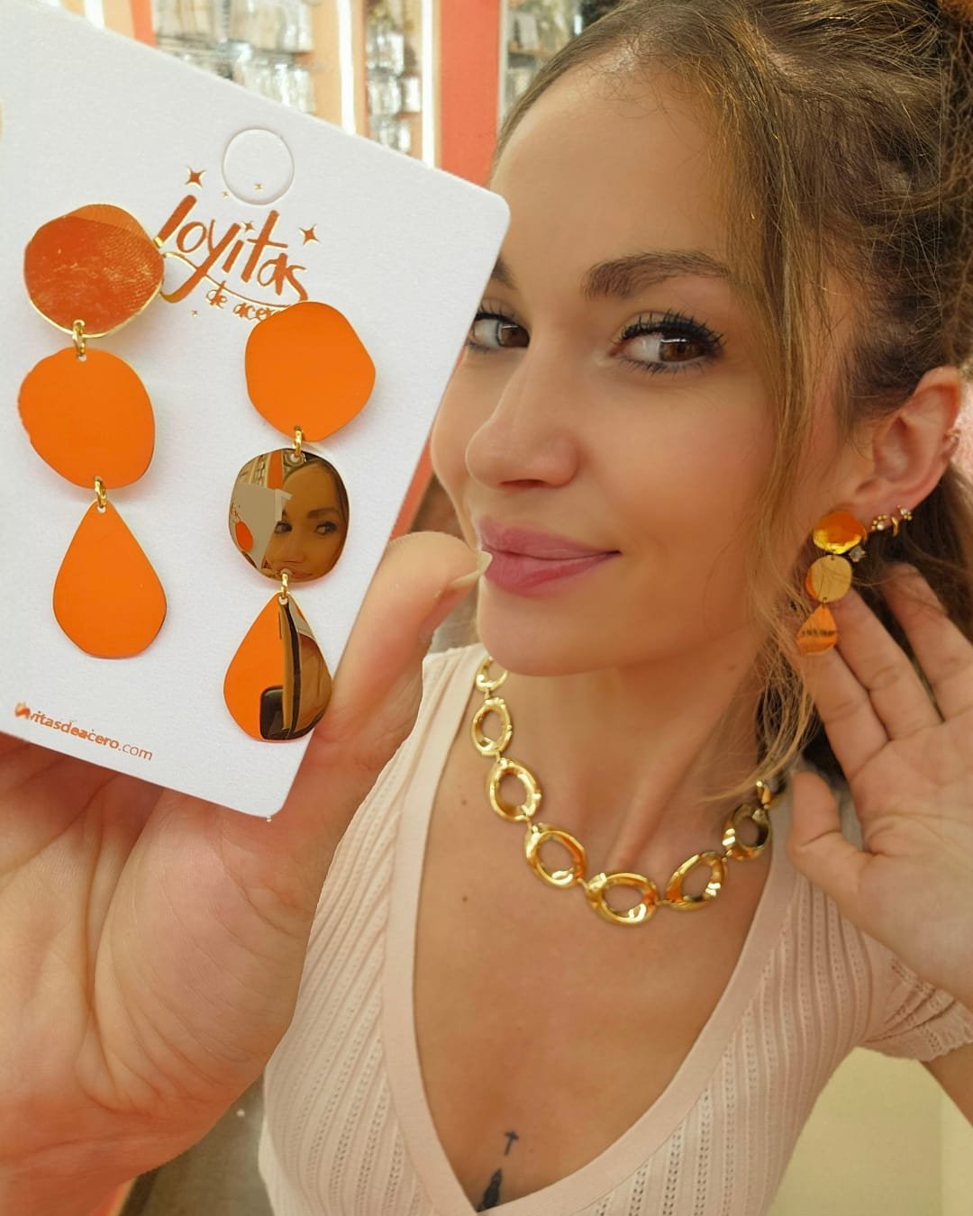 Pendiente Acero Espejo Dorado