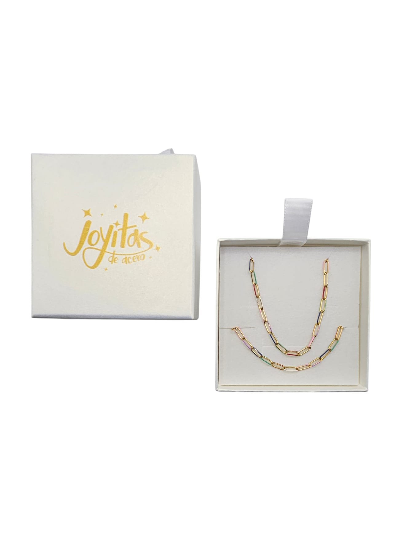 Pack Collar + Pulsera Acero Eslabones De Colores