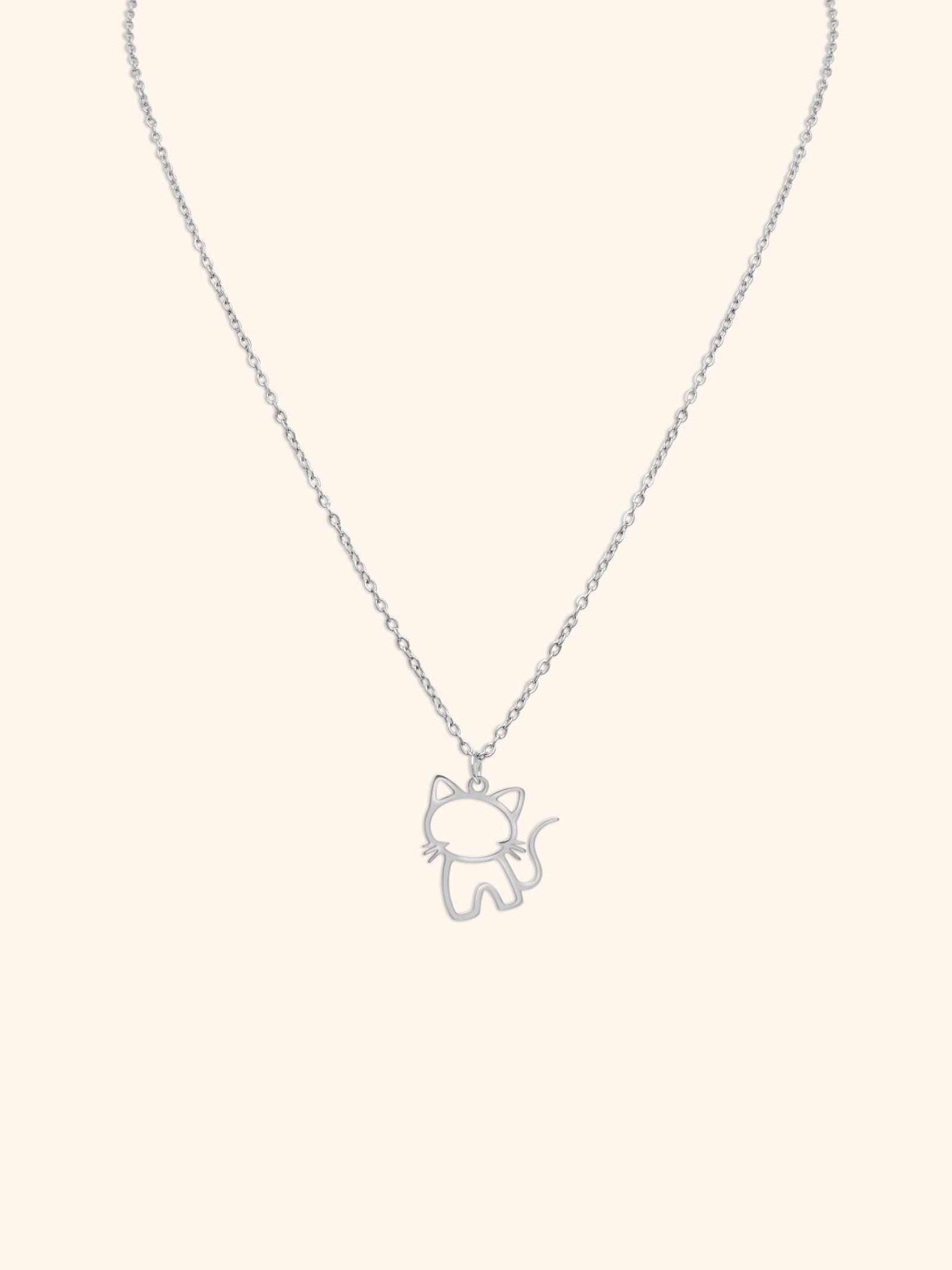Collar Acero Silueta Gatito Plateado